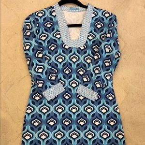 J McLaughlin preppy blue print dress - size Small